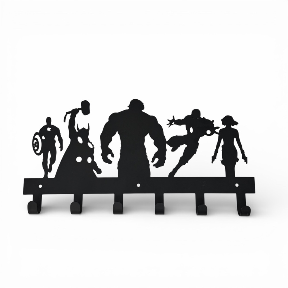 Marvel Avengers Metal Wall Hook Rack 6 Hooks Black Superhero Decor